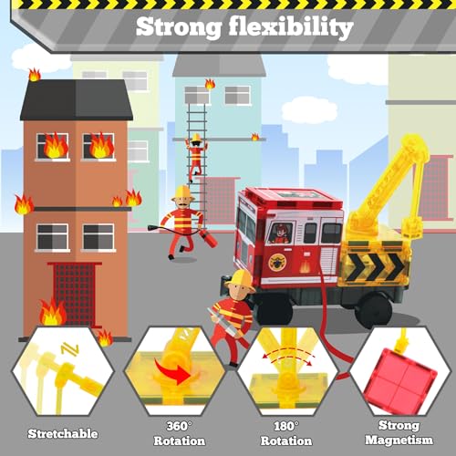 Magnetic Tiles Fire Truck Set DROPS TO (Style: 56PCS Fire Station Magnetic Tiles) - image 6