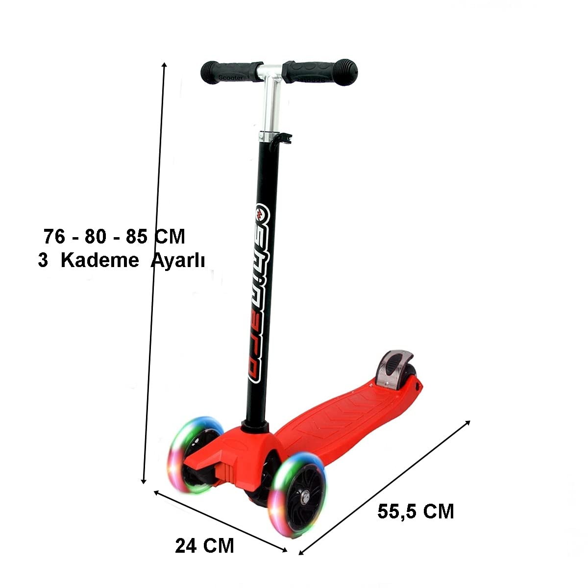 Shinaro Maxi Scooter illuminato a 3 ruote, rosso