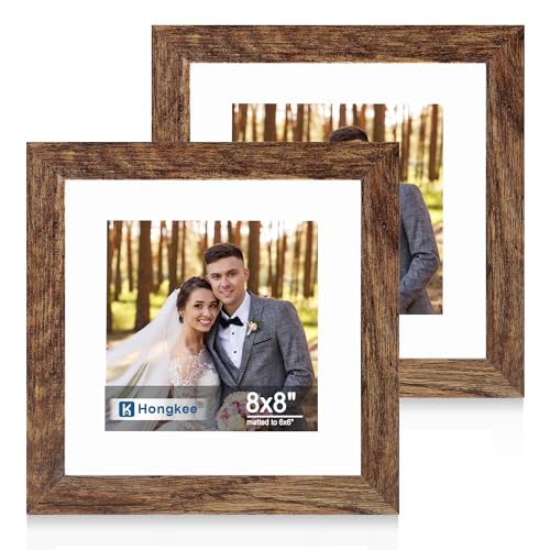 Hongkee 8x8 Picture Frames Set of 2, Real Glass and Wood Frame for Mat 6x6