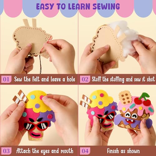Image of Toylink DIY Sewing Kit for Kids Ages 4-12, 12 Dessert Felt Craft Kit with Pre-Punched Holes, Blunt Plastic Needles, Cotton Stuffing - First Sewing Kit STEM Learning Toys for Girls Boys Birthday Gift
