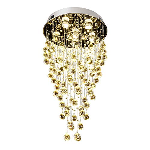 ZH1YFD Moderno Cristal Redondo Gota De Lluvia Lámpara De Araña,Lámpara De Techo Led Isla De Cocina Lámpara Colgante Lámpara Colgante De Cristal para Sala De Estar Hotel Pasillo Vestíbulo-Blanco