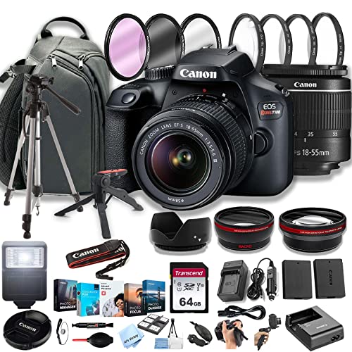 Canon EOS Rebel T100 DSLR Camera w/EF-S 18-55mm F/3.5-5.6 Zoom Lens + 420-800mm Super Telephoto Lens + 64GB Memory Cards, Professional Photo Bundle (40pc Bundle) (Renewed)
