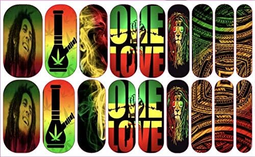 Nail Gang Rastafarian Marley couture Jamaican Flag & Nigeria Flag Nail Decals (2g, 6pcs) - Vinyl, Glitter, Modern Style - Waterproof, Adults Only - Nail Arts