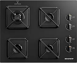 Brastemp Cooktop, Preto, 4 Bocas, Embutir, Gás GLP/GN, Chamas Especiais, Mesa de Vidro, Ferro Fundido, 48.5x59x8.6 cm, Acendimento Superautomático