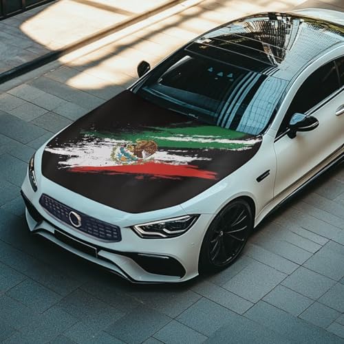 Image of Car Hood Cover Elastic Washable Hood Covers for Cars Mexican Flag Auto Hoods Protector Automotive Decor Half Car Cover for Cars Hoods Banner Replacement