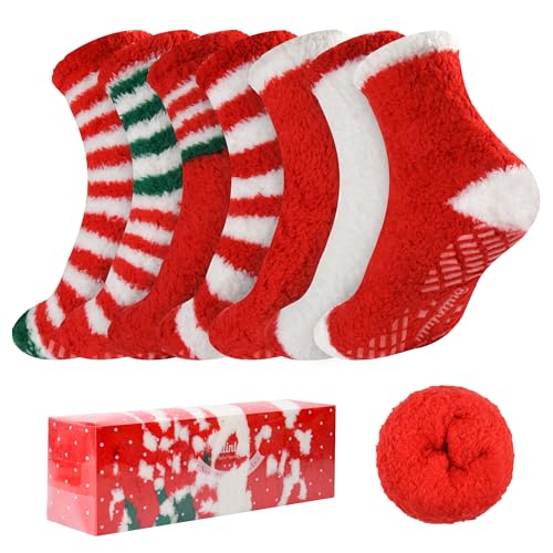 Image of Bulinlulu Fuzzy Socks with Grips Plush Sleep Cozy Winter Soft Hospital Fluffy Socks for Womens Mens Gifts