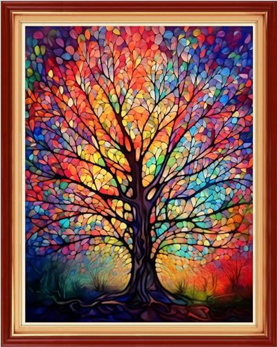 Image of Joyhoor Cross Stitch Kits for Beginners Stamped Cross-Stitch Supplies Needlework preprint Embroidery Kits for Adults DIY Needlepoint Kits Embroidery Patterns 11CT-Magic Color Tree 16x20 inchs