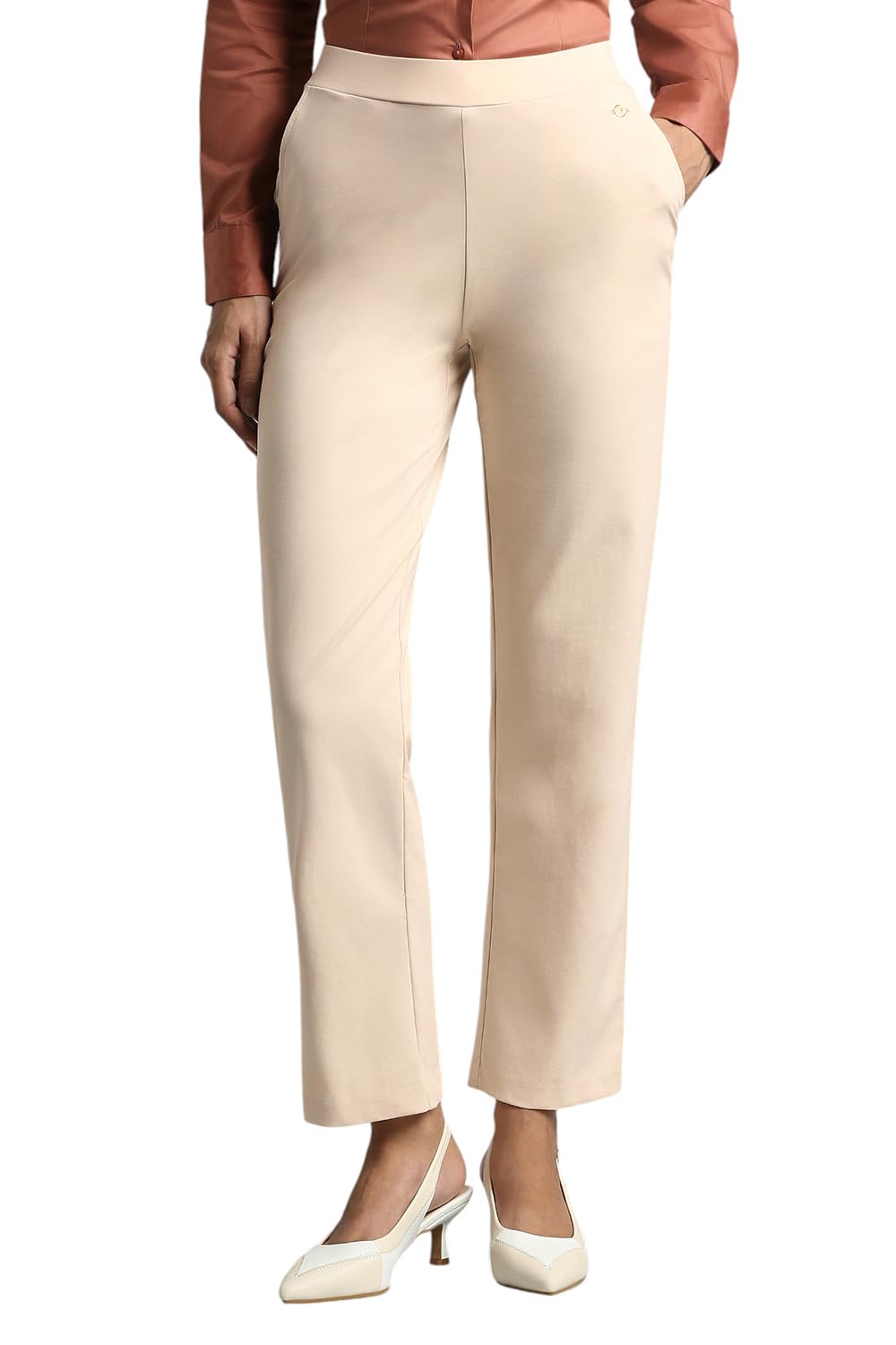 van heusen Women's High Waist Cotton Blend Regular Fit Elasticated Stretch Pants-picture-35