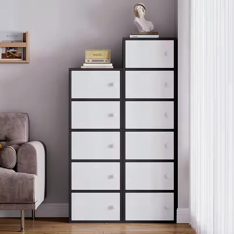 Image of 6-Door Morden Wooden Collapsible Wardrobe for Storage /Space Saving Wooden Wardrobe with Doors /Collpsible Storage Organiser /Living Room -Mapple (Black, 6 Layer)