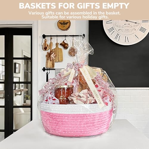 Image of CHICVITA Gift Basket Empty with Bags & Ribbon for Baby Shower, Pink