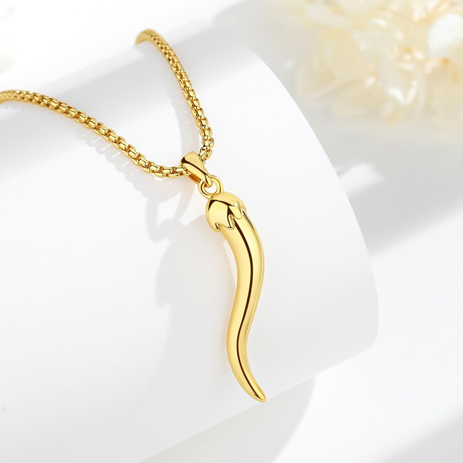 Vito 925 Sterling Silver Cornicello Necklace for Women Men, 18K Gold Plated Italian Horn Pendant Lucky Pepper Necklaces Protection Amulet Jewelry Gift for Mom, 24"
