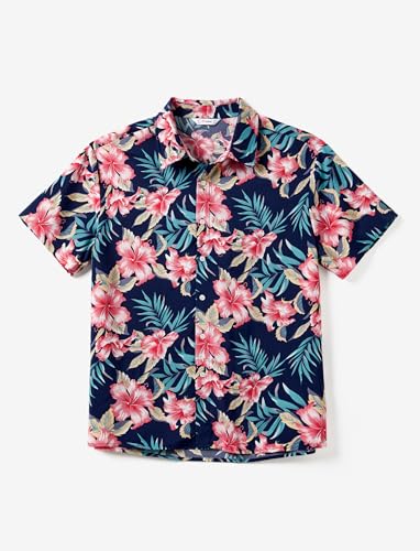 Image of PATPAT Family Hawaiian Matching Outfits - Mommy and Me Vacation Outfits | Halter Sundresses and Button Down Shirts,Caribbean Vacation Summer Tropical Outfits,Hawaiian Boho Tropical Floral Printed