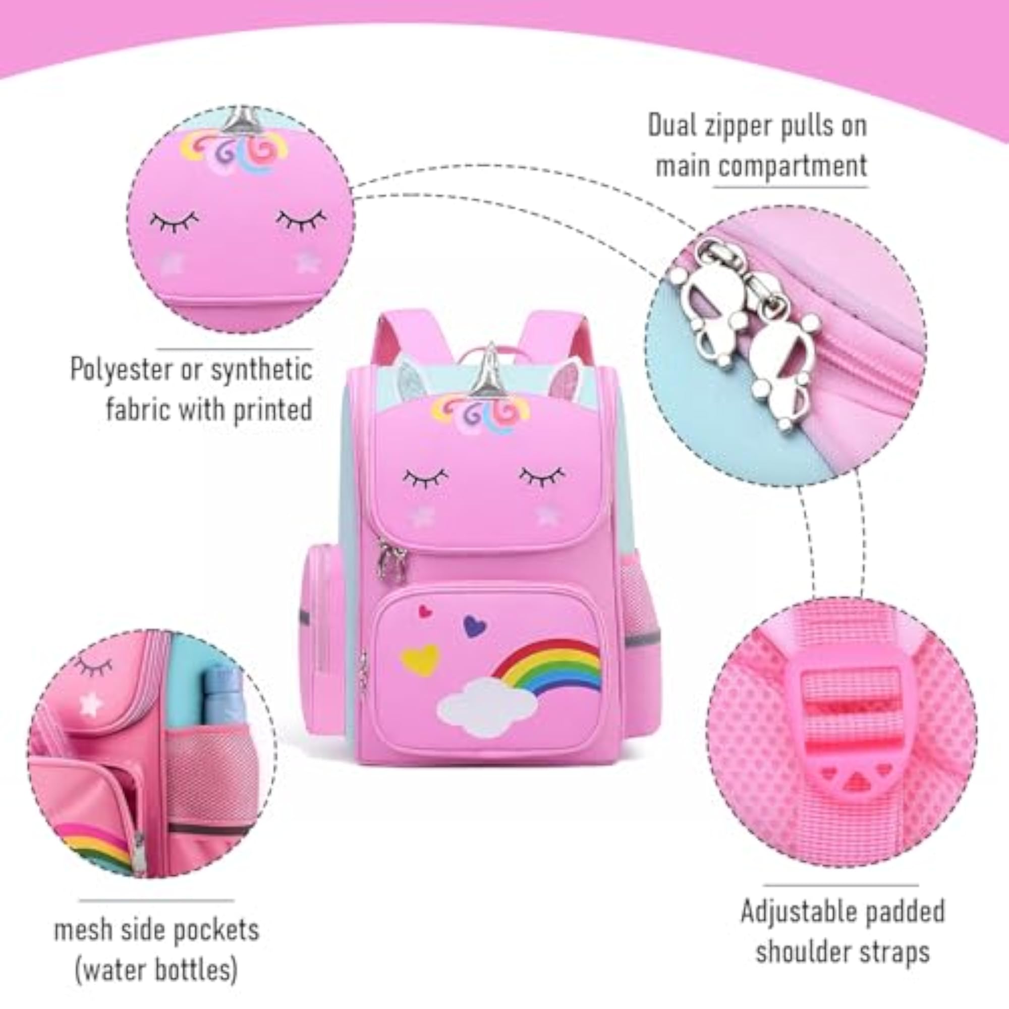 Kids' Cute Unicorn Design Lightweight Waterproof School Backpack