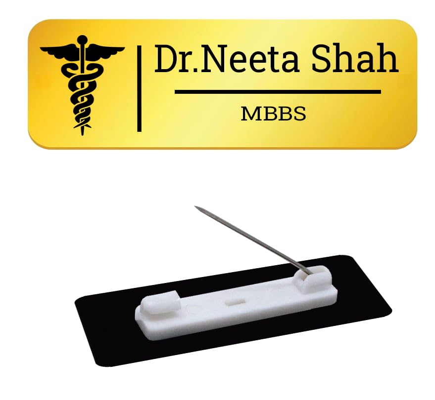 Addline Gold Acrylic 2 Pics Custom Engraved Doctor Name Tag Badges - Personalized Identification with Pin,7.00 Centimeters x 2.5 Centimeters,High Grade Acrylic | Name Plate Suits,Shirt for Business 2