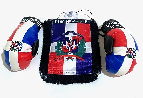 Dominican Republic Boxing Gloves Flags for Car & Home DR mini Banner Automobile charm small window sticker Easy to use Sticks to glass Quick Easy or Hang Ornament wall design indoor outdoor decals