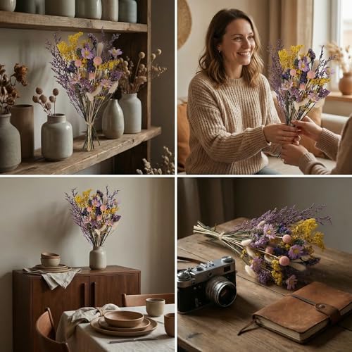 LAUMOE 30 Stück Trockenblumenstrauß Groß Set, 42cm Brautstrauß Trockenblumen Strauß Groß zum Basteln Strohblumen Getrocknet für Wohnzimmer Home Hochzeit Vasen Herbst Tischdeko (Stil 3)