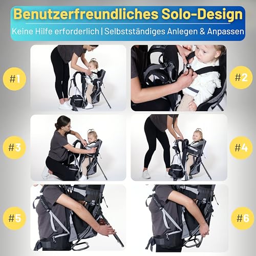 Dromader Kraxe Kindertrage bis 22kg - Baby Rückentrage Wandern mit Sonnendach Regenschutz - Babytrage Outdoor Trekking mit Thermotasche Wickelmatte - Einhändig klappbarer Aluminiumrahmen - Blau