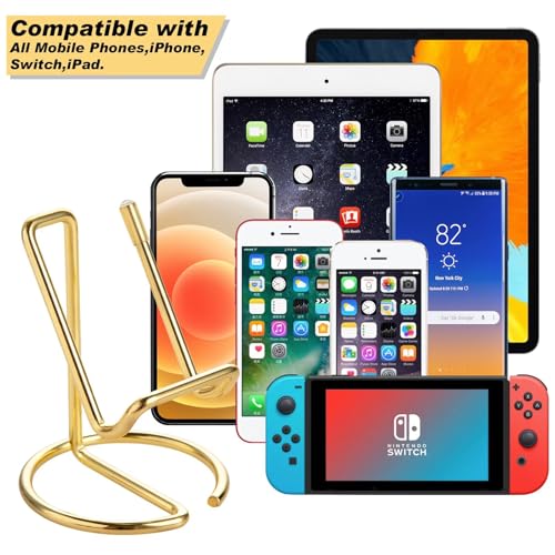 image for ROPOSY 2 Pack Cell Phone Stand for Desk, Cute Metal Gold Cell Phone St
