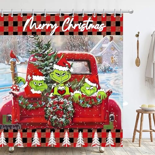 Bpwasxda Christmas Waterproof Shower Curtain for Bathroom Xmas Farmhouse Holiday Bathroom Decor 72x72 Inches Weighted Hem with 12 Hooks Home Bathtub Decoration (Shower Curtain)