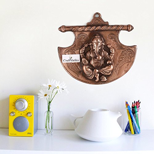 Image of Collectible India Ganesh On Axe Idol Wall Hanging | Ganesha Handmade Lucky Feng Shui Metal Wall Art Home Decor