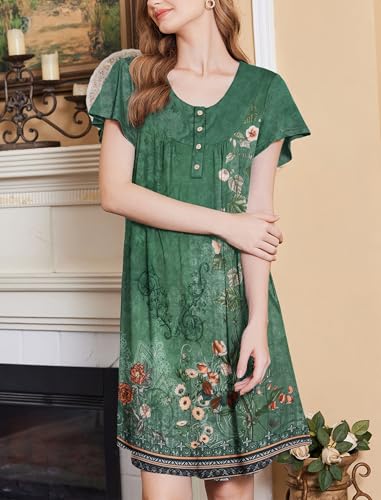Ekouaer Nightgowns for Women Short Sleeve House Dress with Pockets Floral Print Mumu Dress3