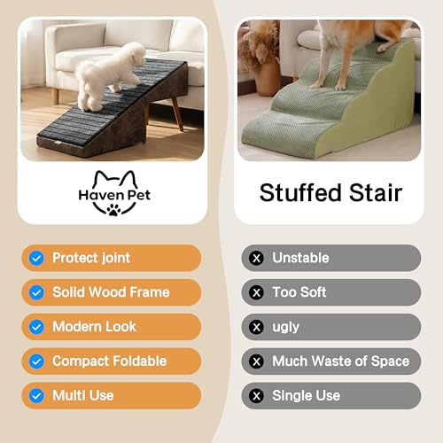 Image of Dog Ramp for Bed and Couch,Wooden Foldable Dog Ramp,17 Inch Working Height, Non-Slip Ramp with Replaceable Carpet for Small Senior Dogs, Furniture Ramp Protect Joints(Brown XL 17 inch H)