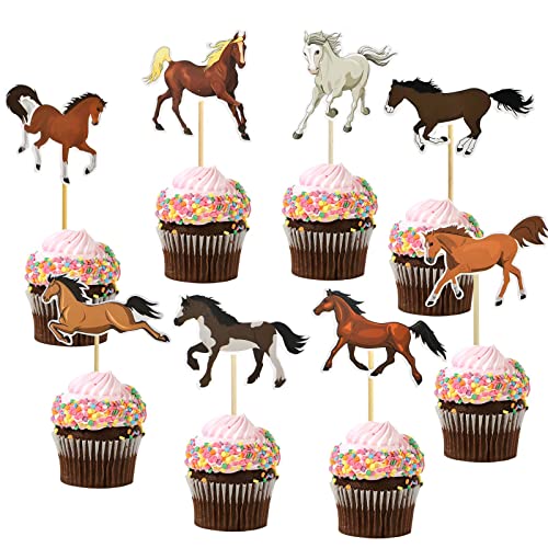 Cheval Décorations de Gâteau, 16 Pièces Topper à Cupcake de Cheval D'anniversaire Topper Cheval Fête de Cheval Fournitures, Happy Birthday Enfants Fête d'anniversaire Animaux Deco Gateau