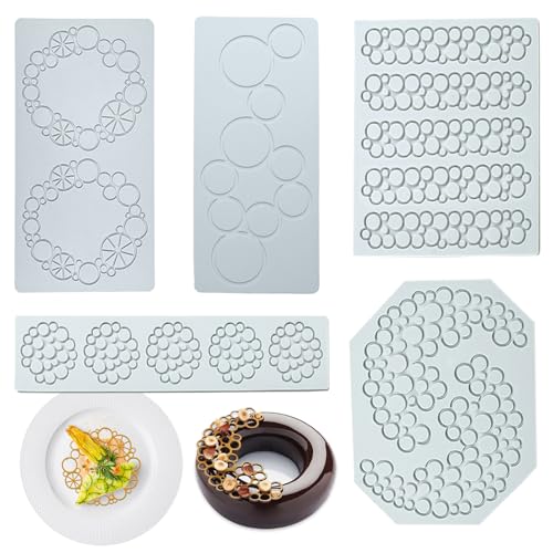 YapitHome 5 Pièces Moule à Fondant à Bulles,Tapis de Dentelle de Fondant en Silicone Moule,Tapis...