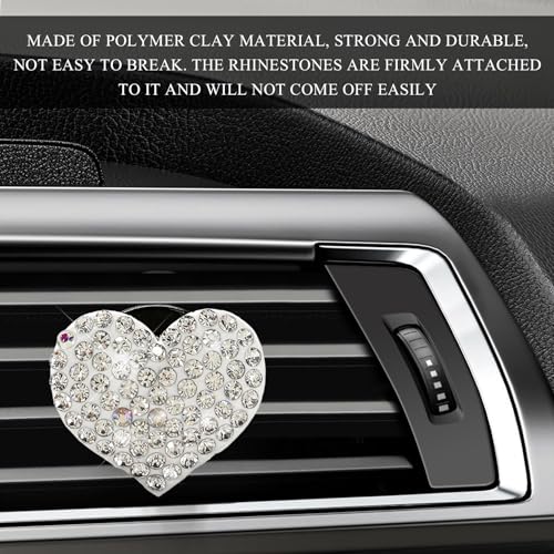 Image of Wevdn 2 PCS Bling Car Air Vent Clip, Crystal Heart Car Air Fresheners Diffuser Vent Clip, Rhinestone Air Conditioning Outlet Clip For Women Girls, Interior Decor Car Accessories (Heart, White)