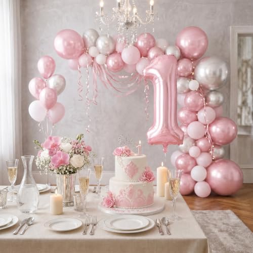 Image of Number Balloons Pink Party Balloon - Giant Number 1 Balloon, 40 Inch Large Balloon, Birthday Decorations for Women, Birthday Balloon for Anniversary Baby Shower Princess Party Decorations