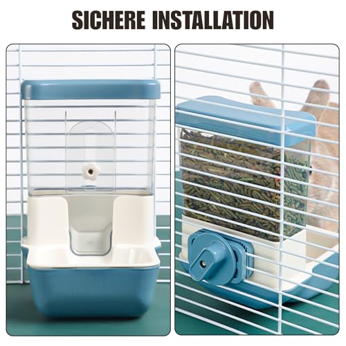 Automatischer Futterspender für Haustiere 800ml Verstellbarer Auslass-Futterspender Stromfrei Geeignet für Kleintierkäfige Kaninchenstall Kaninchen Katze Welpe Meerschweinchen Chinchilla Vogel(Grau)