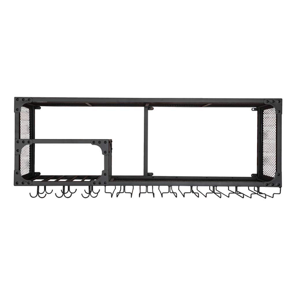 Casier à vin mural en fer 60x30x45cm avec porte-tasses intégré pour bar et cuisine