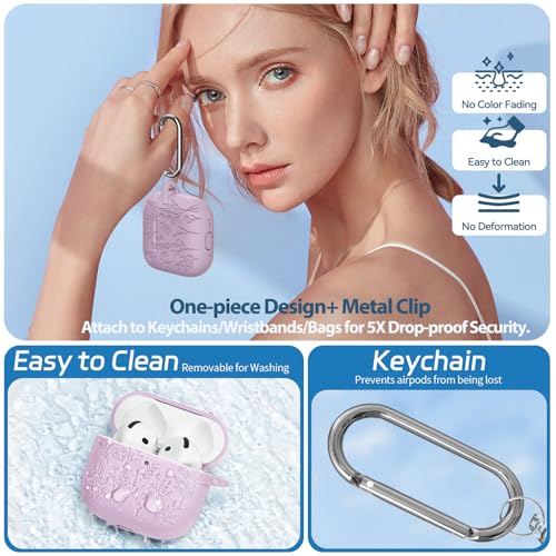 Image of for Airpods 4 Case, Ekoonpft Flower Engraved Cases for Apple AirPods 4th Generation 2024, Soft Silicone Cover for Women Girly with 3-in-1 Cleaning Kit & Keychain, Anti-Scratch, Shockproof