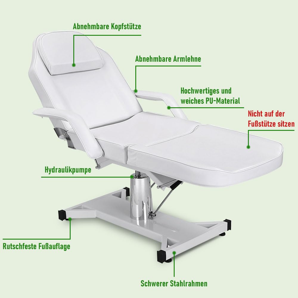 Massageliege Kosmetikliege Klappbar Höhenverstellbar 3 Zone,Tattoo Liege Friseurstuhl für Friseur Spa Schönheitssalon Ausrüstung (Weiß,182cmX82cmX64cm)