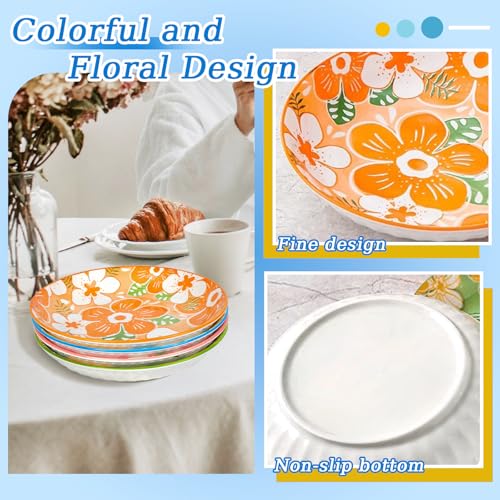 Dinner-Plates-Set-of-48-Inch-Ceramic-Plate-for-Dessert-Salad-and-AppetizerMicrowave-Dishwasher-Safe-Dinnerware-with-Colorful-Floral-Leaf Dinner Plates Set of 48 Inch Ceramic Plate for Dessert Salad and AppetizerMicrowave Dishwasher Safe Dinnerware with Colorful Floral Leaf