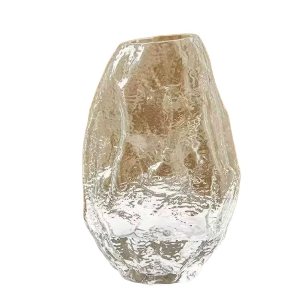 HRGKLMN Vase Glass Handmade glass vase with rocky ice texture, modern flower vase for fresh and dried plants, stylish home accessories & decor,Transparent,L