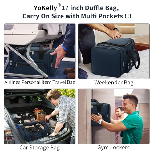 Image of Small Duffel Bag, 17 inch, Navy | 25L, Multi Pockets, Carry On, Weekender Bag, Travel Gym Sport, 17x10x9 in