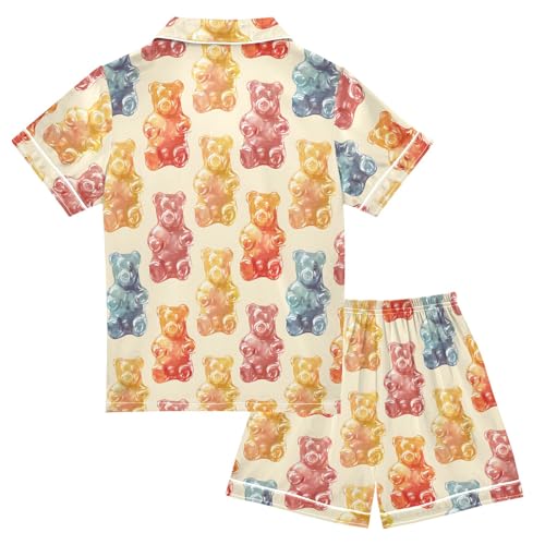 Gummy Bears Summer Satin Pajama Set, Cute Button-Down Sleepwear Pj Set for Sleep Wears2