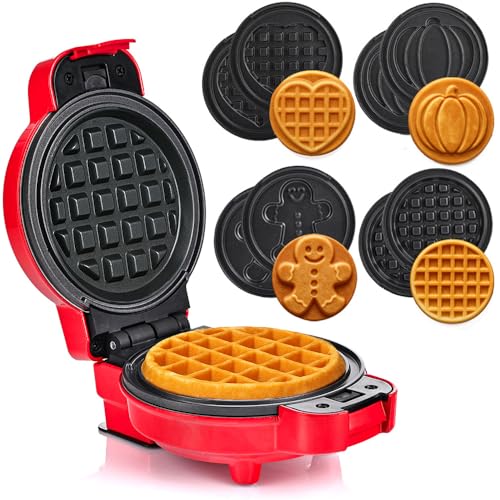 LEHMANN Mini Waffle Maker with Interchangeable Plates, Waffle Sha...