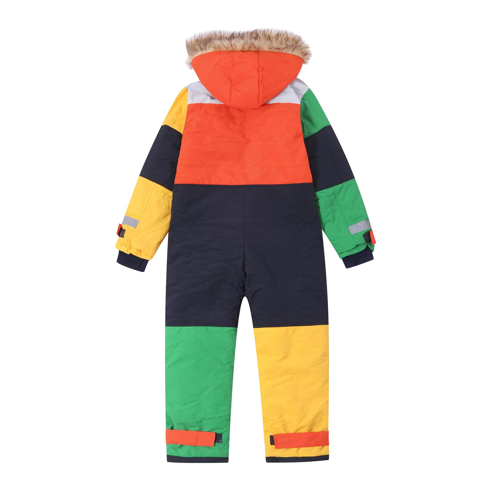 Schneeanzug Kinder Winter Warm Skianzug Wasserdicht Winddicht Winteranzug Einteilige Softshellanzug Schneeoverall mit Abnehmbarer Kapuze Reflektierenden Matschanzug Skioverall für Jungen Mädchen