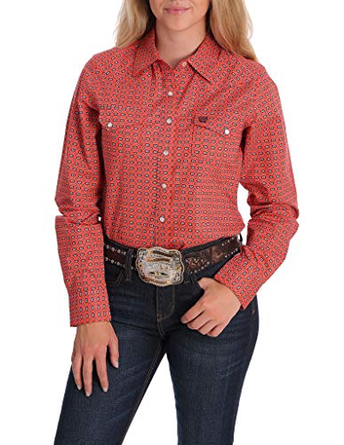 Cinch Women's Coral Geo Print Snap Core Long Sleeve Western Shirt Coral Medium