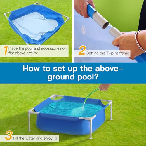 Sunrio 4ft x 12in Square Above Ground Swimming Pool with Plastic Frame for Kiddie Swimming Playing Outdoor Backyard Garden - Thumbnail 3