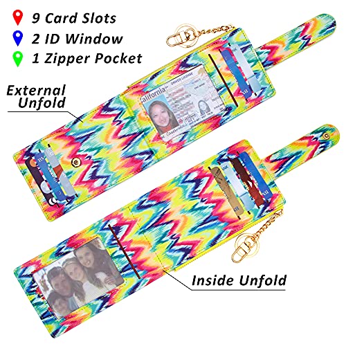 Image of Badiya Slim Women Wallet RFID Blocking Bifold Compact 9 Card Slots Holder Wallets Soft Leather with Zipper Coin Pocket 2 ID Window