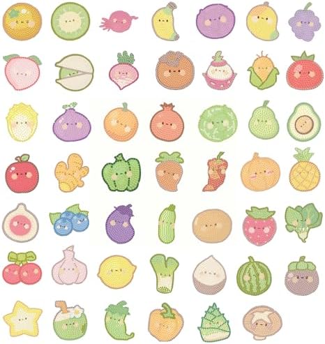 Aestalrcus 48 Pcs Fruit Diamond Art Stickers for Kids, Diamond Painting Stickers Kit, 5D Gem Art for Kids Birthday Party Holiday Gifts