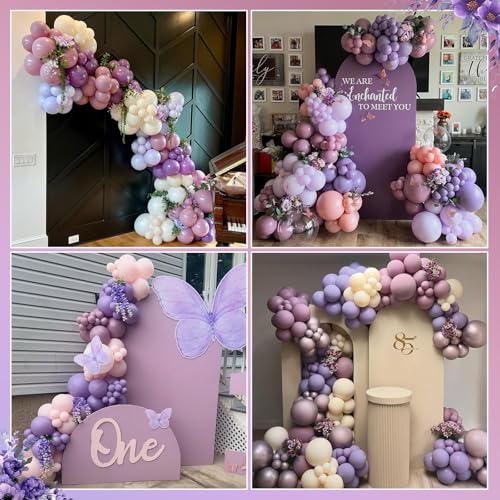Image of Dusty Purple Balloons Garland Arch Kit, Pink Purple Metallic Rose Gold Balloon, Lilac Retro Pink Sand White Balloon for Boho Baby Shower Bridal Wedding Birthday Mother's day Butterfly Party Decoration