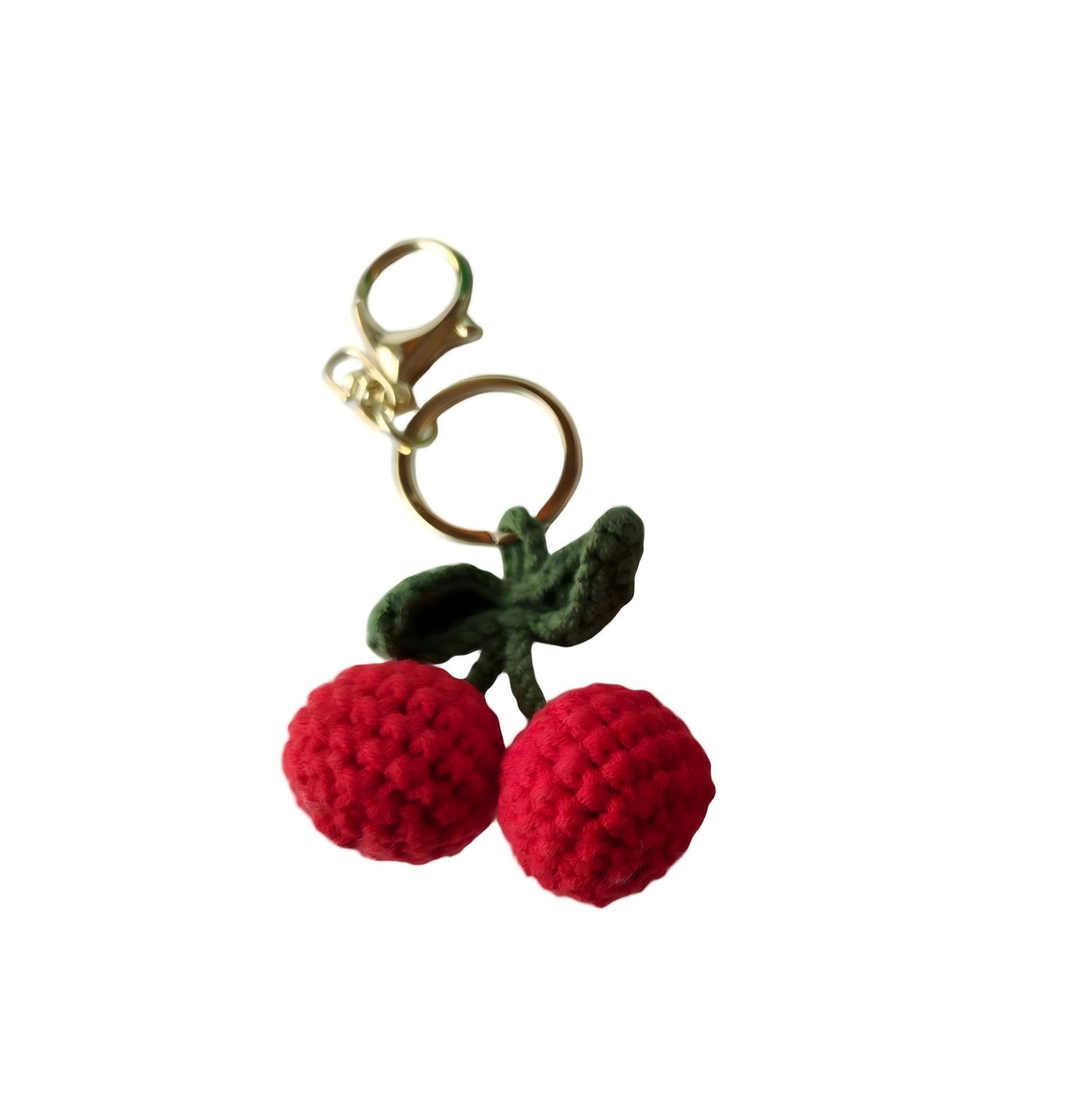 Megatwix Handmade Crochet Fruit Keychains - Watermelon & Strawberry Designs - Lightweight Yarn & Metal Keyring - Cute Bag Charm/Gift For Fruit Lovers,B