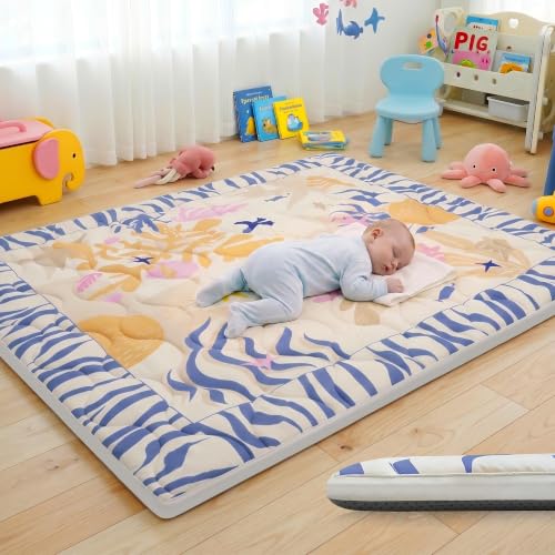 Image of 1.6 inch Thick Baby Play Mat, 71x59 Removable & Machine Washable Cover | Padded Memory Foam, Non-Slip Backing, 100% Baby-Safe Materials, Tummy Time Crawling, Outdoor, Bedroom, Living Room, Nursery