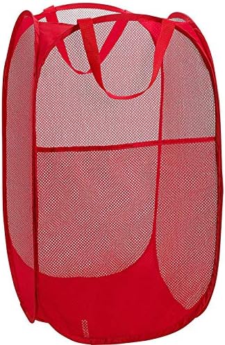 Portable Large Rectangle Laundry Basket with Carry Handles Big Heavy Duty Pop Up Nursery Clothes Hamper Folding Mesh Room Organizer Storage Red