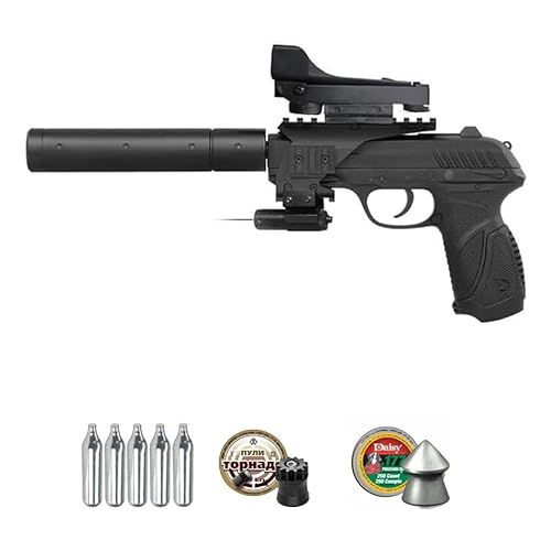 Pistola Gamo PT-85 socom blowback Tactical | Arma de Aire comprimido (CO2) y balines (perdigones) Calibre 4,5mm + Accesorios ópticos y consumibles