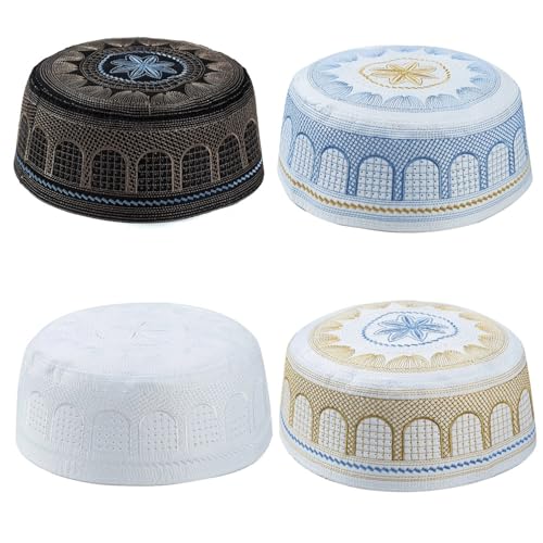 Chapeau de prière musulmane homme cadeau Aïd | Lot de 4 bonnets